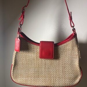 (Used Once)Vintage COACH straw woven shoulder bag M0K-8159